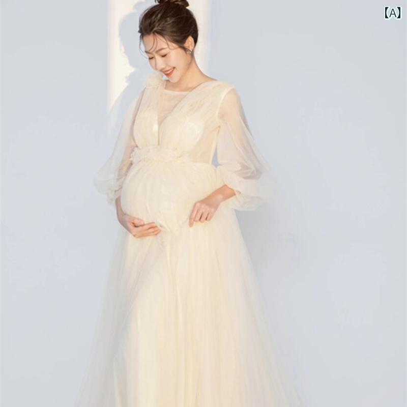 マタニティ フォト 衣装 おしゃれ 記念 美しい 妊娠中 写真 撮影 スタジオ 妊婦 ドレス ウェディング フリーサイズ ホワイト