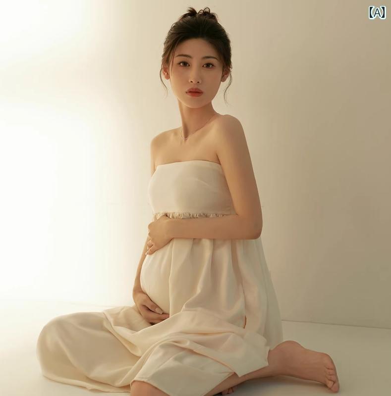マタニティ ドレス フォト 衣装 おしゃれ 思い出 記念 写真 スタジオ 美しい さわやかな 白 チューブトップ スカート 妊娠 ママ 撮影 フリーサイズ ホワイト ワンピース 1