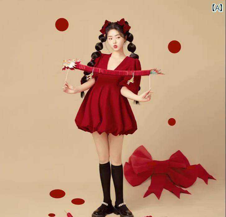 マタニティ フォト ドレス 美しい 記念 写真 スタジオ お祝い 赤 かわいい ドレス 自宅 ワンピース レッド カジュアル フリーサイズ