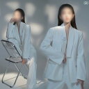 スーツ ジャケット 上着 パンツ ズボン セット レディース ホワイト シンプル おしゃれ ファッション 写真 スタジオ 白 イメージ アート フリーサイズ