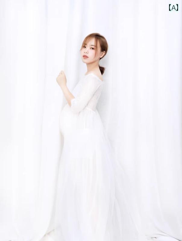 マタニティ フォト 衣装 おしゃれ ファッション 妊婦 写真 フェアリー フォト スタジオ 妊娠 ママ アート 韓国 メッシュ スカート 撮影 フリーサイズ ホワイト 白