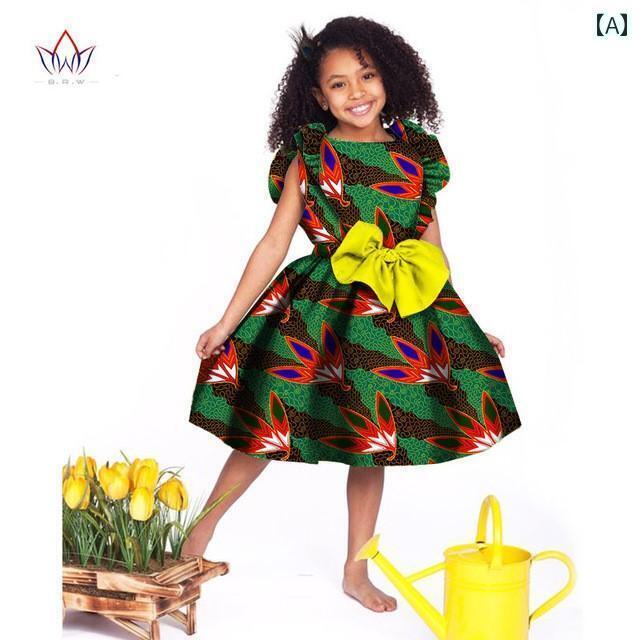 アフリカン ファッション レディース 南米 子供用 女の子 ドレス 綿 プリント ワックス 布 スカート ワンピース