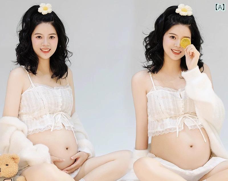 フォト 衣装 マタニティ おしゃれ 記念 思い出 写真 スタジオ かわいい 美しい 妊娠 ママ 自宅 撮影 フリーサイズ セット カジュアル ホワイト フォト アート