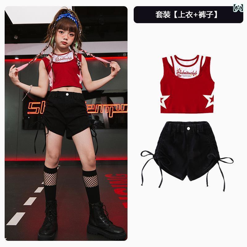 子供服 ヒップホップ パフォーマンス ジャズ ダンスキャットウォーク ステージ ストリート 衣装 女の子 キッズ用 アメリカン スーツ