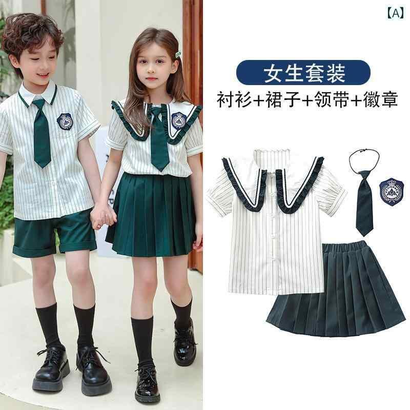 子供服 キッズ ファッション 男の子 女の子 英国 制服風 カレッジ 文学 ツーピース 夏 カジュアル グリーン