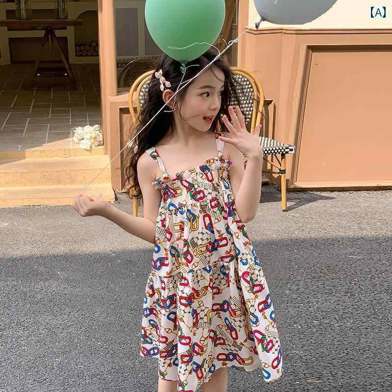 女の子 ワンピ かわいい サマー エスニック 子供服 サスペンダー スカート ドレス 通気性 シフォン 韓国