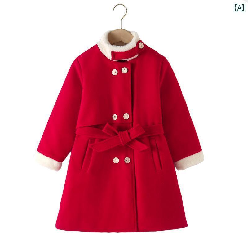 女の子 コート ジャケット 上着 キッズ ファッション おしゃれ かわいい ウール ミドル丈 春秋 子供服 キルティング 韓国 レッド 赤