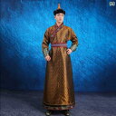 モンゴル ローブ メンズ ファッション 民族 衣装 パフォーマンス 男性用 舞踊 ハイエンド キャットウォーク 写真 大きいサイズ ブラウン レトロ