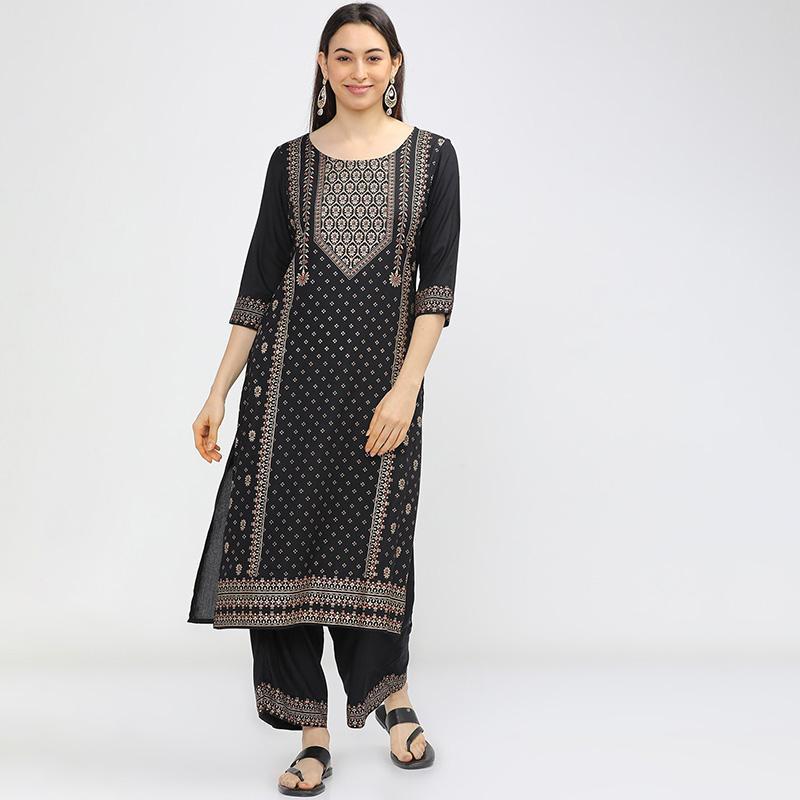 インド 服 レディース ファッション 女性用 ゆったり カジュアル トップス ロングパンツ ズボン ブラック