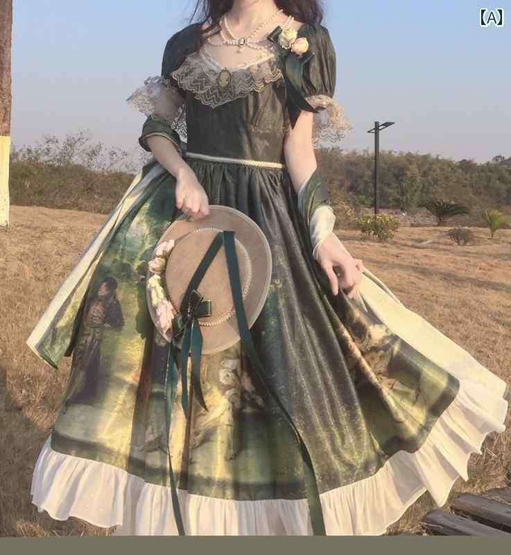 ロリータ ガールズ スカート 油絵 フォレスト ダンス 夏 プリンセス ガール ショール セット かわいい ラッフル