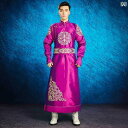 モンゴル ローブ メンズ ハイエンド 刺繍 チベット 民族 ダンス パフォーマンス 衣装 ローズレッド 大きいサイズ