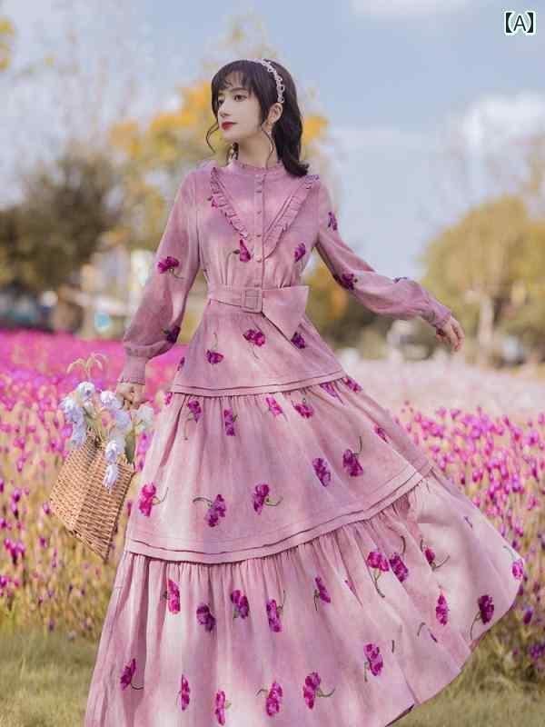 レディース ファッション ワンピース トップス ロング スカート ドレス 女性 スリム フィット 刺繍 秋