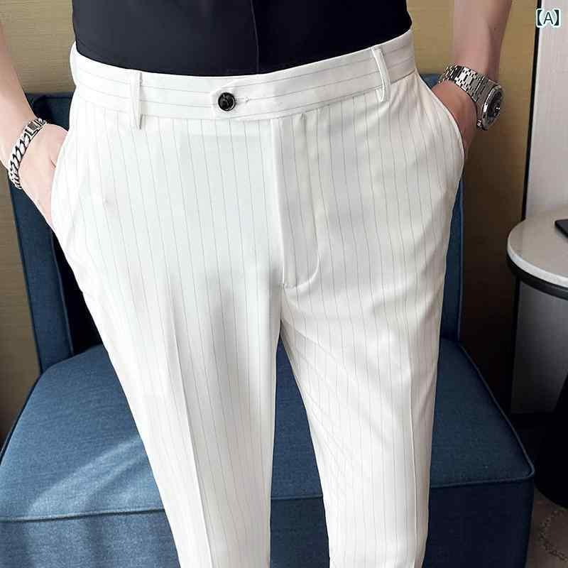 スラックス ストライプ パンツ メンズ 夏 男性 伸縮性 ビジネス フォーマル カジュアル 冷感 薄手 ズボン スリムフィット