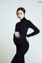 妊婦 フォト 衣装 マタニティ おしゃれ ファッション 写真 撮影 スタジオ 魅惑的 スリム 黒 セーター ニット フリーサイズ ブラック ワンピース スカート