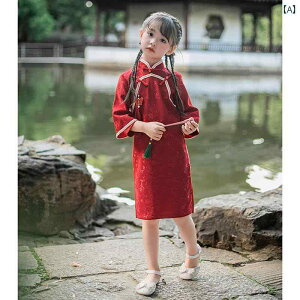 チャイナ ドレス かわいい 子供服 女の子 プリンセス チャイナ風 ドレス ファッション オールシーズン レトロ 赤 ミディアム スカート