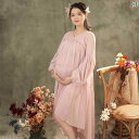 マタニティ フォト 衣装 おしゃれ 記念 写真 さわやか スタジオ かわいい シンプル 妊婦 フリーサイズ ワンピース ピンク 長袖