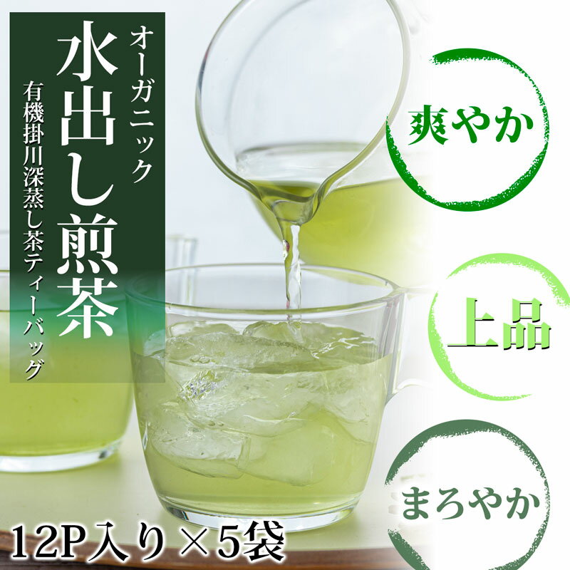 有機 オーガニック 水出し煎茶 掛川茶 深蒸し茶 ティーバック ティーパック （5g×12P）×5袋 オーガニック 緑茶 粉末 ノンカフェイン パック ティーバッグ カフェインレス 国産 粉末 茶葉 粉末 まるごと緑茶 オーガニック 静岡茶 掛川茶 深蒸し茶