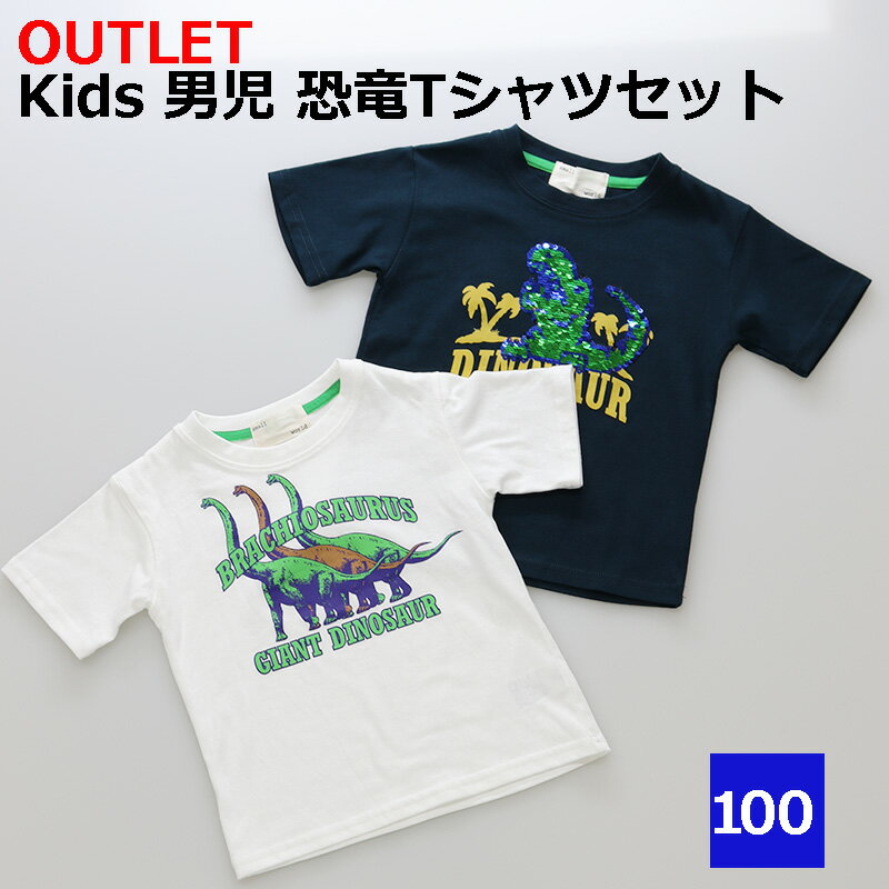 わけあり 倉庫棚崩れ品 送料無料 メール便代引き不可 恐竜Tシャツ2枚セット Tシャツ ワッフル トップス 春夏 夏物 春物 100 男の子 男児 ボーイズ こども 子供服 キッズ 半袖 半袖Tシャツ 薄手 通園 通学 恐竜プリント プリント かわいい おしゃれ お洒落 プチプラのサムネイル