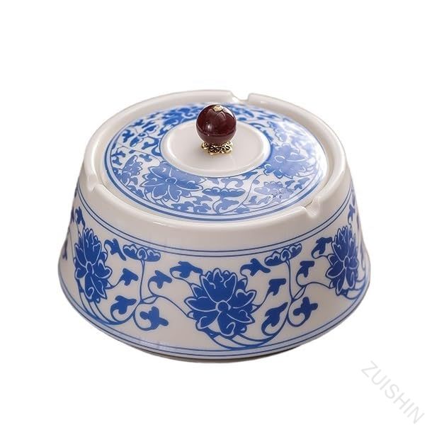 灰皿 蓋付き灰皿 セラミック素材 ラウンド形状 レトロデザイン ホテルやリビングルームに最適 デスクトップ灰皿 屋内用 高耐久でおしゃれな陶器製灰皿