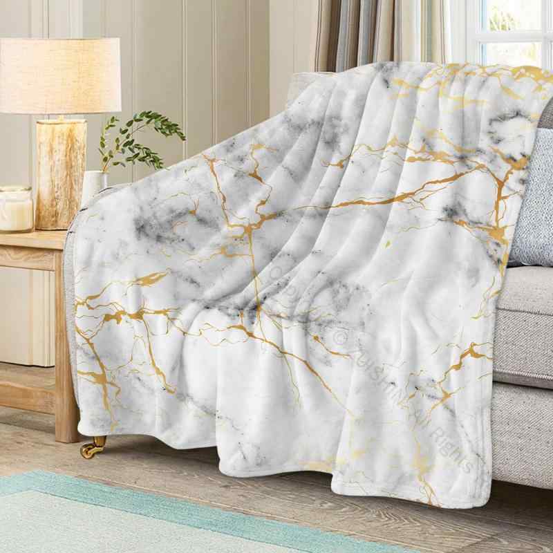 ブランケット ゴールド 大理石柄 ふわふわ フランネル 毛布 暖かい 快適 肌触り抜群 ポリエステル製 軽..
