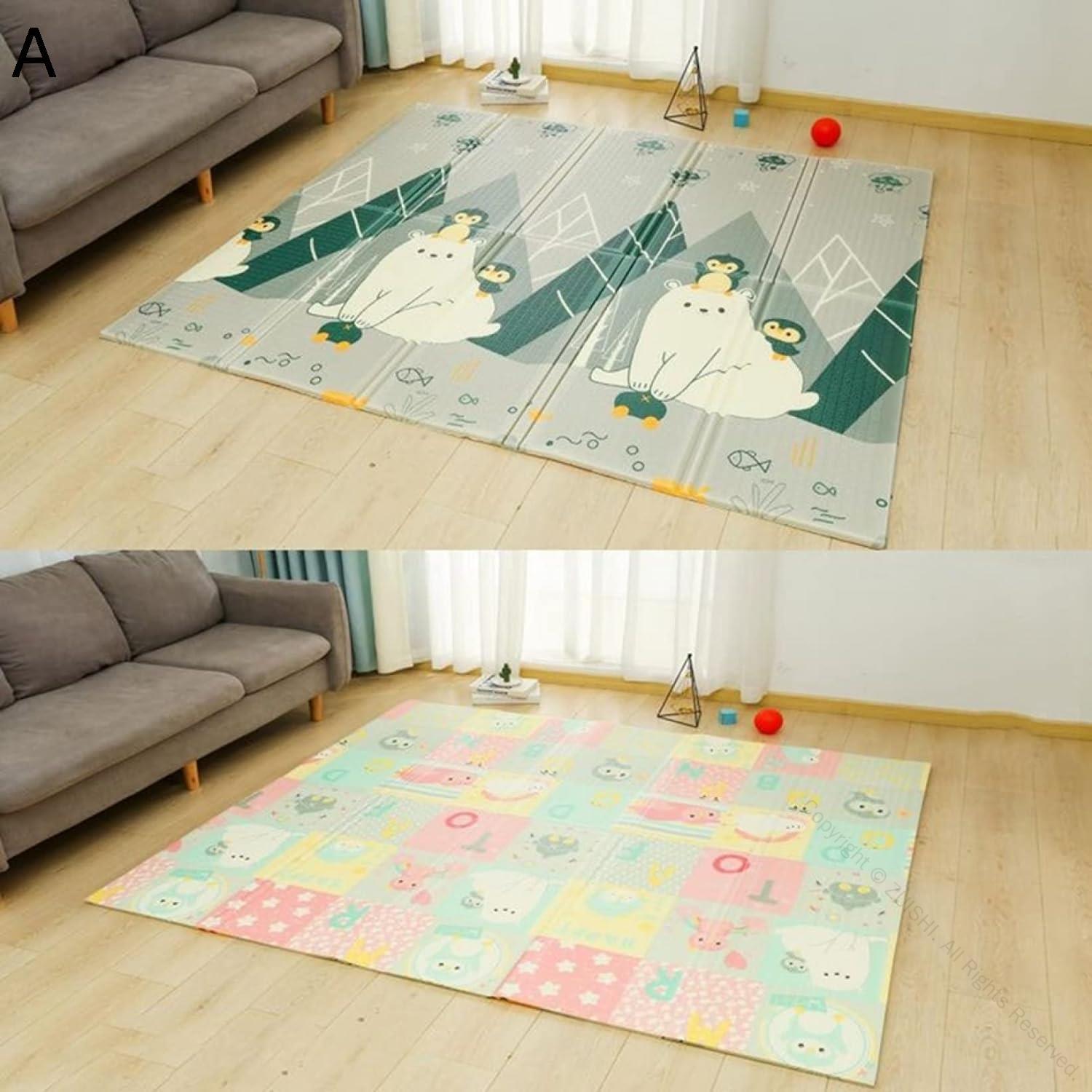 プレイマット 150*200*2cm 折りたたみ 赤ちゃん用 厚手 薄手 キッズプレイマット おしゃれで可愛い 清掃簡単 衝撃緩和 両面使用可 遊び学べる 楽しい 安全 無毒無味 出産祝いルームマット フロアマット 自宅＆外遊び対応 お昼寝マット