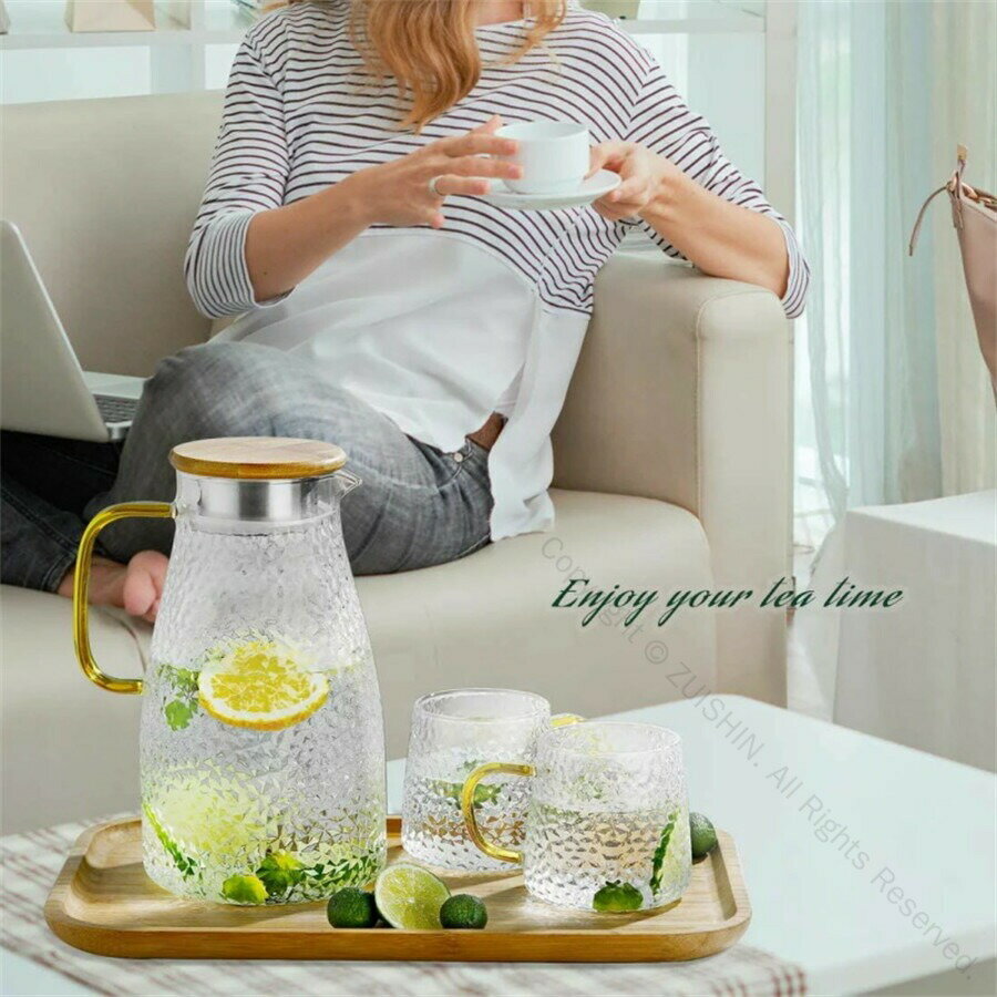 ガラスポット 耐熱直火可 大容量 2000ml ガラスピッチャー リットル 麦茶 アイスティー 花茶 ティーポ..