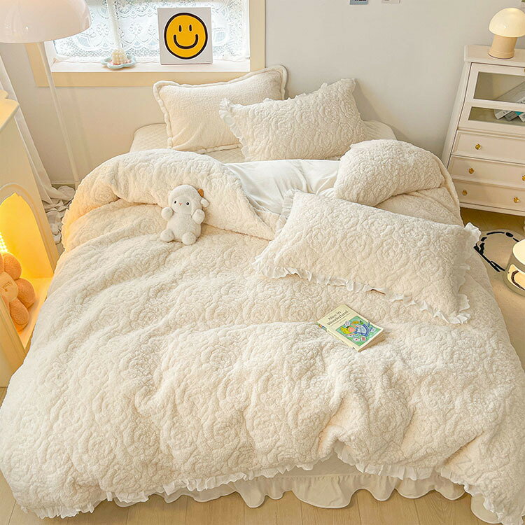 寝具カバーセット 3点セット 4点セット 冬用 布団カバー フリル付き オシャレ 韓国風 花柄 無地 ベッド..