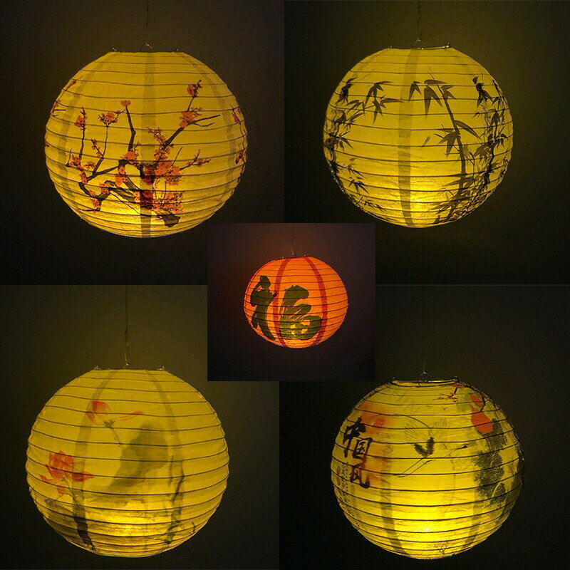 8種類セット 直径約30cm 古風和紙提灯 折り畳み式 手提げ提灯 花 中国風 ちょうちん LED対応 マーケッ..