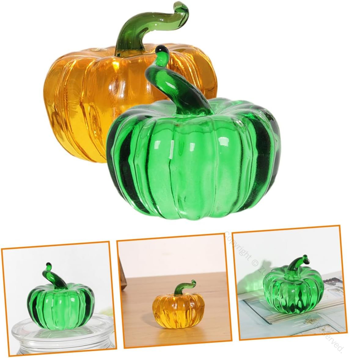 2個セットミニガラスカボチャ置物カボチャアートワーク文鎮卓上飾りガラス製インテリア小物デスクアク..