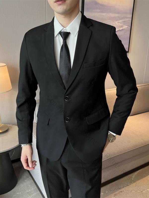 メンズ スーツ ジャケット 上下セット スリム 黒 ブラック カジュアル ビジネス フォーマル 韓国風 大きめ 花婿 付添人 友人 シングルブレスト テーラード 正統派 清潔感 無地 デイリー対応 おしゃれで着心地良い