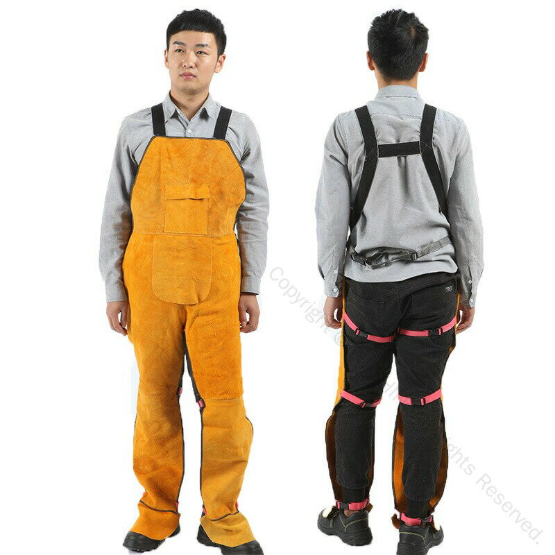 溶接エプロン 牛革 前掛け 耐熱 防炎 難燃 足カバー付 耐摩耗 ポケット付き 密着型 建築作業服 防護服 ..
