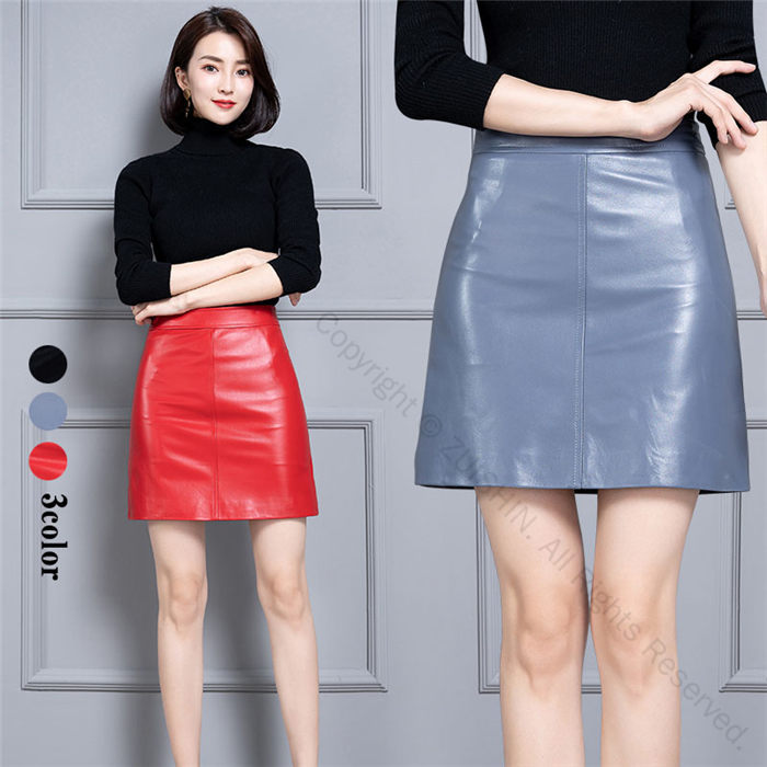 スカート ミニ丈革スカート ラムレザー タイトスカート ミニペンシルスカート ラムレザースカート ハイウエスト 本革 皮スカート 羊革 ブラック 高品質デザインファッション(4)
