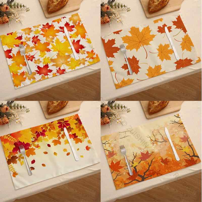 ランチョンマット 秋 パンプキン柄 リネン素材 防水加工 ファブリック ダイニング キッチン 食卓 テー..