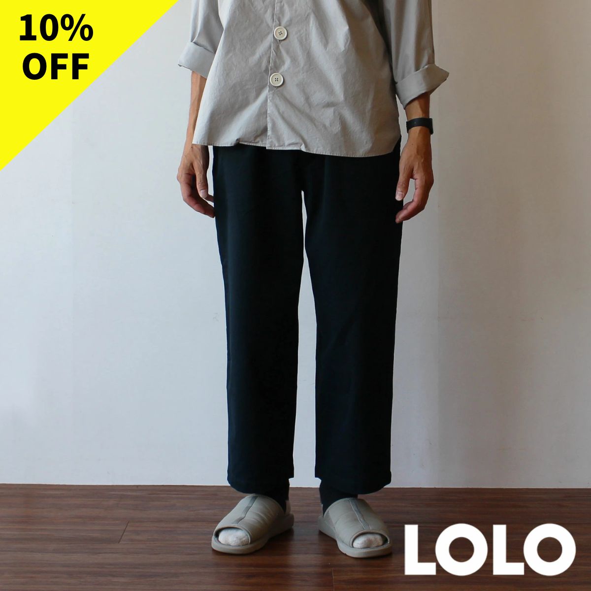 Rakuten - 【楽天スーパーSALE期間中ポイント5倍】【スーパーSALE期間中10％OFF】LOLO ビンテージチノクロス セットアップイージーパンツ ネイビー S/M ワイドパンツ ボトムス パンツ ゴム ロロ