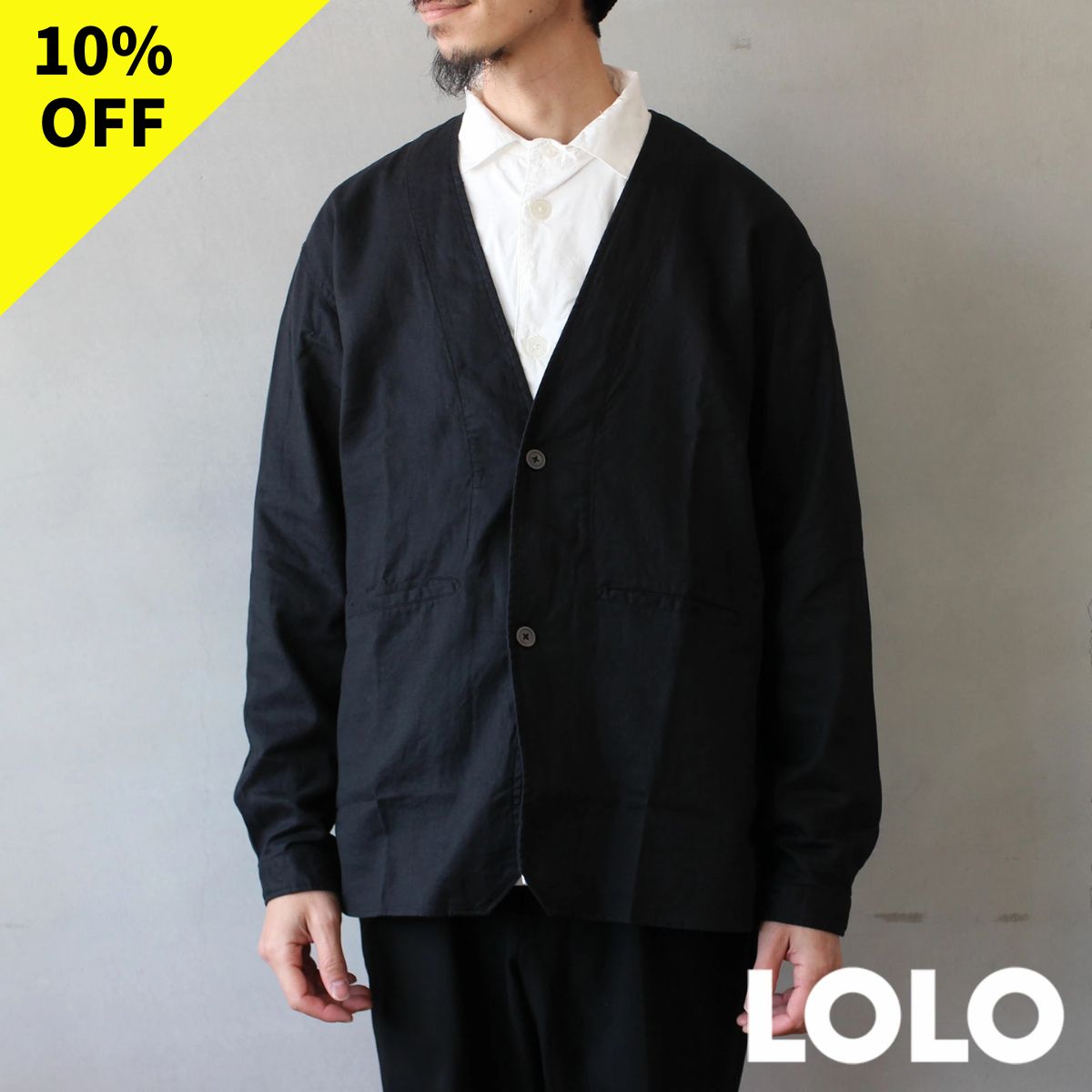Rakuten - 【楽天スーパーSALE期間中ポイント5倍】【スーパーSALE期間中10％OFF】LOLO カラーレス シャツジャケット ブラック L/XL 長袖 ロロ ジャケット ブラック 綿麻 コットンリネン 2606SS