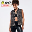 ZUMBA ズンバ 正規品 デニムベスト ウォッシュ加工 レディース エクササイズ フィットネス ジム スポーツ ダンス ヨガ ウェア ズンバウェア ブラック F1