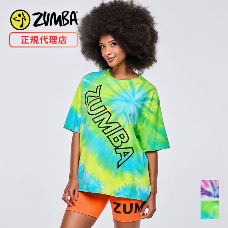 ZUMBA ズンバ 正規品 ウェア レディース Tシャツ トップス 半袖 タイダイ エクササイズ フィットネス ジム スポーツ ダンス ヨガ ウェア ズンバウェア ブルー グリーン ピンク パープル NEON