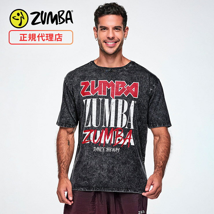 ZUMBA ズンバ 正規品 ウェア メンズ Tシャツ 半袖 丸首 オーバーサイズ エクササイズ フィットネス ジム スポーツ ダンス ヨガ ウェア ズンバウェア ブラック F2