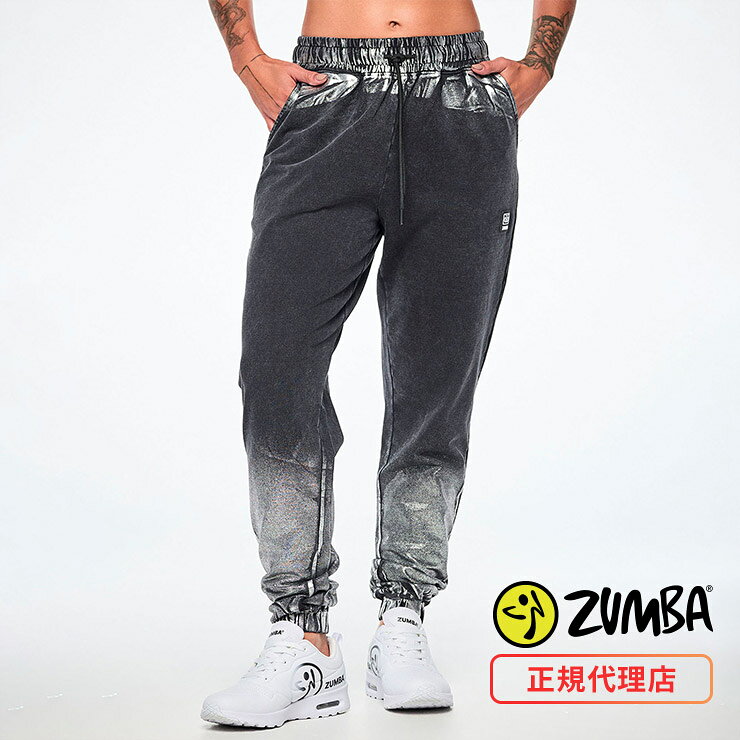 ZUMBA ズンバ 正規品 ウェア レディース スラウチパンツ ロング丈 裾ゴム デニム風 ダメージ風 イージーフィット エクササイズ フィットネス ジム スポーツ ダンス ヨガ ウェア ズンバウェア ブラック F2