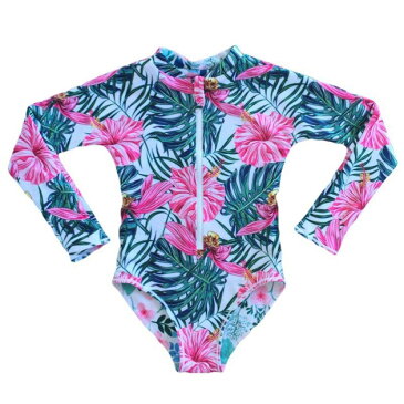 ≪ArchNollie≫ アーケノリーリバーシブル 長袖 子供 水着 UPF 50+ ラッシュガード ハイビスカス 花柄 ピンク Hawaiian Waters Reversible swimsuit【ベビー/キッズ/女の子】