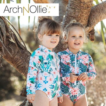 ≪ArchNollie≫ アーケノリーリバーシブル 長袖 子供 水着 UPF 50+ ラッシュガード ハイビスカス 花柄 ピンク Hawaiian Waters Reversible swimsuit【ベビー/キッズ/女の子】