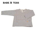 【1歳/1歳半】【楽天スーパーセール 50％OFF】≪BABE&TESS≫ ベイブ アンド テスボーダー スナップボタン付き ポケット付き　コットン ロングTシャツ border T shirt（Navy） 【12ヶ月/18ヶ月】 ベビー キッズ