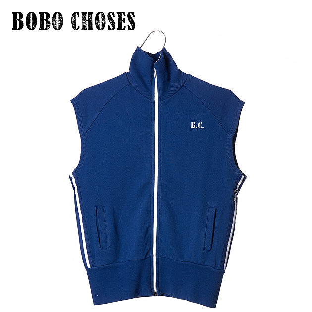 ≪BOBO CHOSES≫ ボボショーズ ゾウ バックプリント ノースリーブ ジップアップ ベスト ジャージ トップス 95サイズ～120サイズ (Blue) 運動会 体操 2歳 3歳 4歳 5歳 6歳 7歳