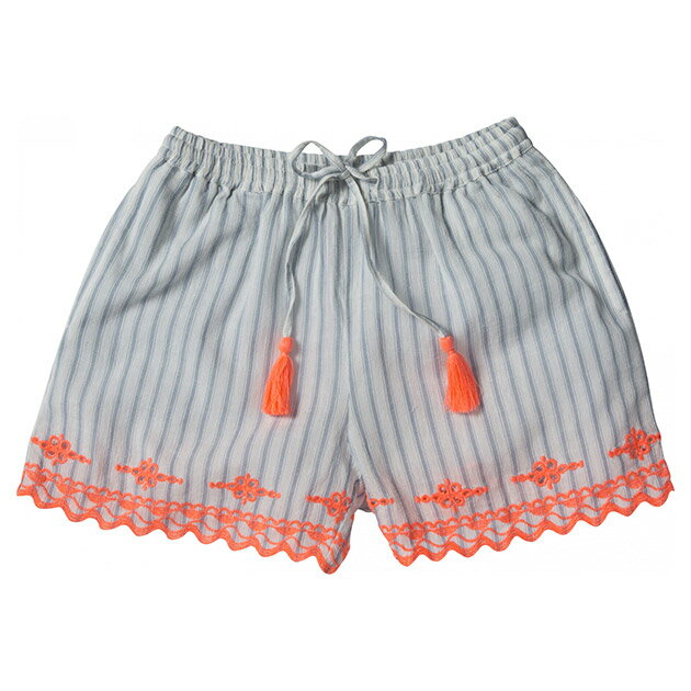 ≪BONHEUR DU JOUR≫ ボヌール・デュ・ジュール刺繍 フリル 半袖 シャツ プルオーバー ブラウス ブルー ストライプ GWEN STRIPES【2歳/3歳/6歳/7歳】【ベビー/キッズ/女の子】