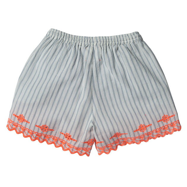 ≪BONHEUR DU JOUR≫ ボヌール・デュ・ジュール刺繍 フリル 半袖 シャツ プルオーバー ブラウス ブルー ストライプ GWEN STRIPES【2歳/3歳/6歳/7歳】【ベビー/キッズ/女の子】