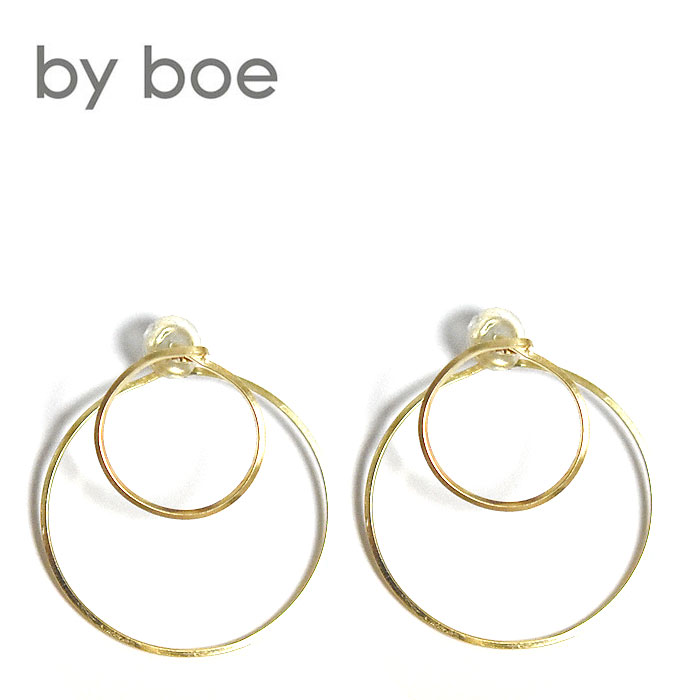 【再入荷】≪by boe≫ バイ・ボーミニダブルサークルフープ ピアス Double Circle Earrings (Gold)【レディース】