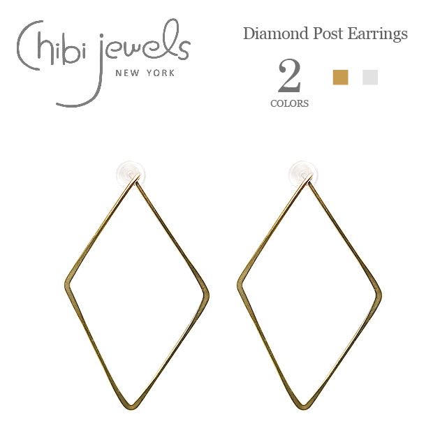 ≪chibi jewels≫ チビジュエルズ 全2色 華奢 ワイヤー ひし形 スクエア ピアス Diamond Post Earrings(Gold/Silver) レディース ギフト ラッピング