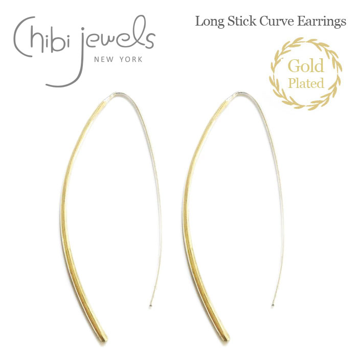 yҖ]̍ŐVzyCLASSY Gfځzchibi jewels `rWGYO J[u S[h sAX 14dグ Long Stick Curve Earrings (Gold)fB[X Mtg bsO