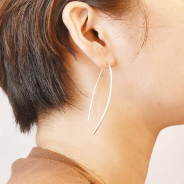 【待望の最新作】【CLASSY 雑誌掲載】≪chibi jewels≫ チビジュエルズロング カーブ シルバー ピアス SV925 Long Stick Curve Earrings (Silver)【レディース】 ワンマイルコーデ