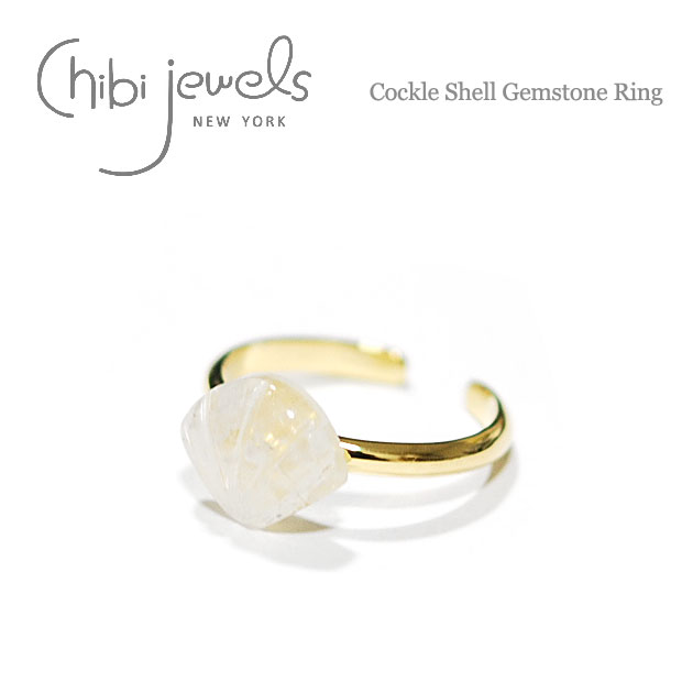 【再入荷】≪chibi jewels≫ チビジュエルズ天然石ムーンストーン 貝がらモチーフ C型リング フォークリング オープンリング Cockle Shell Gemstone Ring (Gold) レディース ギフト